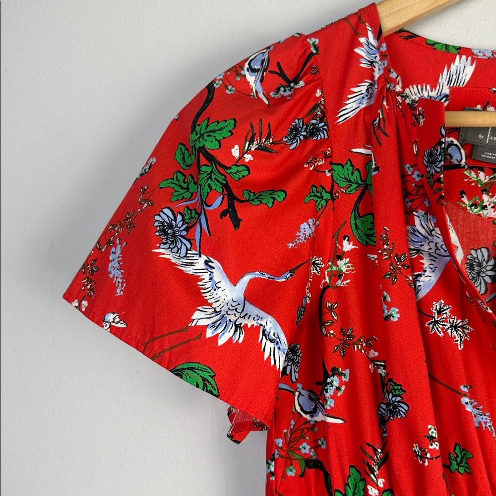 NEW Anthropologie Somerset Mini Cotton Dress Red Bird Floral Print Pockets XXS - Picture 7 of 16